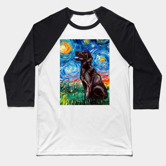 Chocolate Labrador Night Baseball T-Shirt by sagittariusgallery